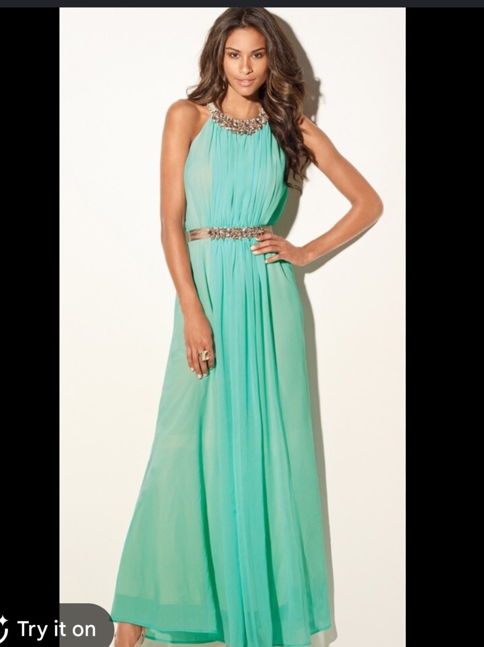 Boston Proper Goddess Mint Green Embellished Halter Maxi Dress 2 fits like a 6